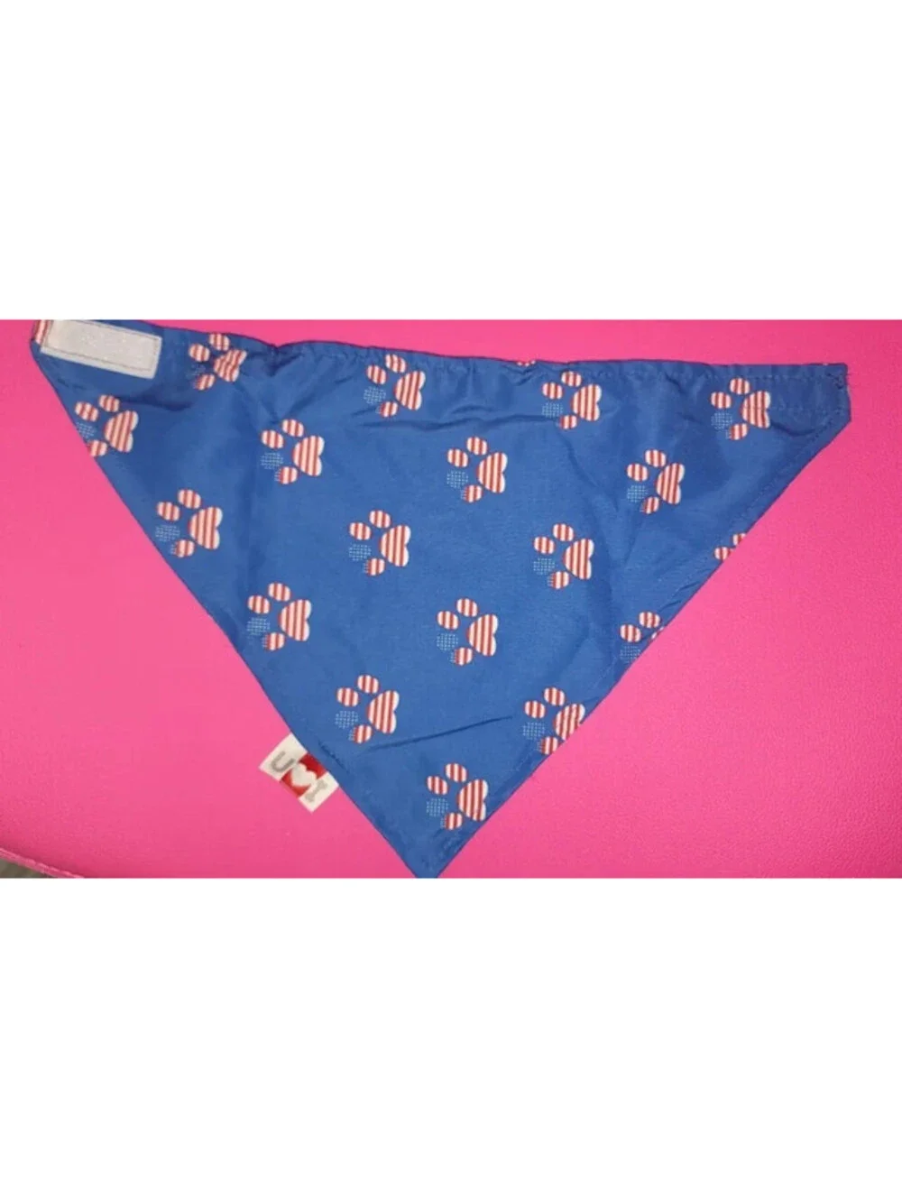 RED WHITE & BLUE PAW PRINT DOG CAT BLUE BANDANA SMALL